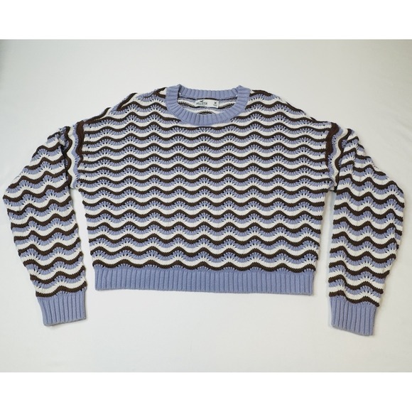 Hollister Crochet Knit Sweater Wave Pattern Women's Pullover  Size Medium - Picture 2 of 12